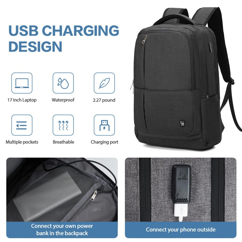 OIWAS Laptop Backpack 17 Inch For Men Business Backpack - Women Travel Daypack - Lightweight Large Backpack (Black) - Image 4